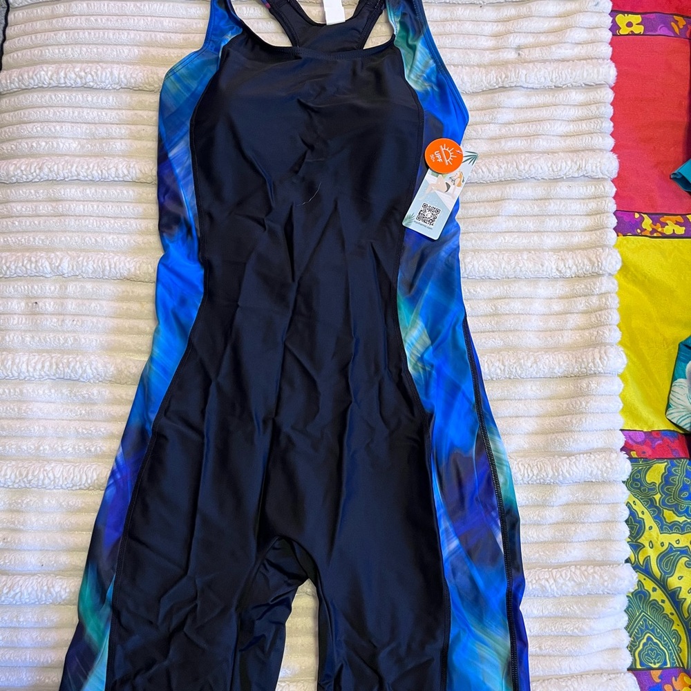 Speedo Black Swimsuit with Blue Accents